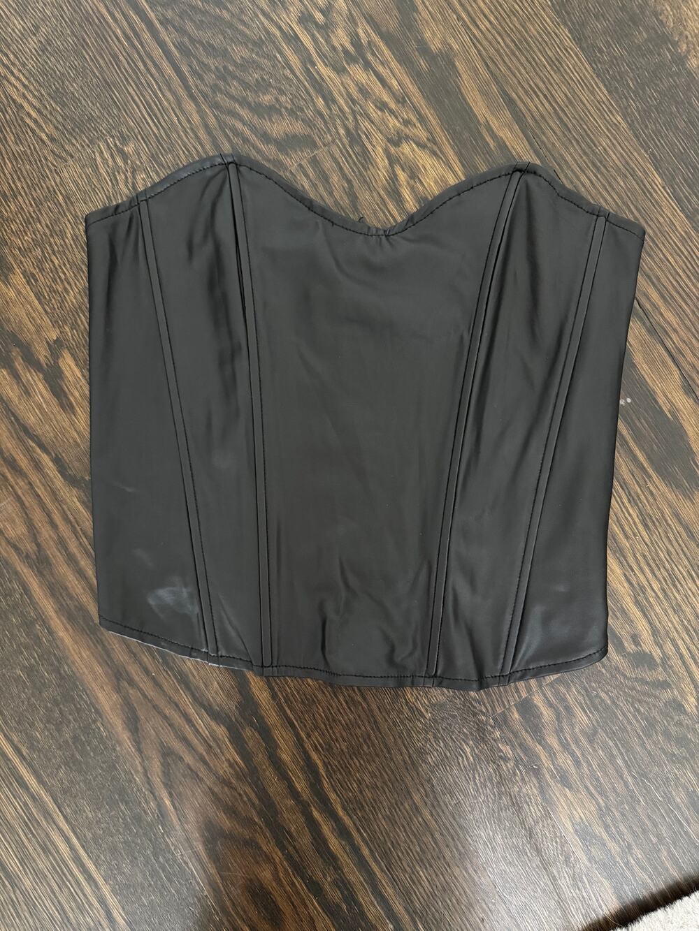 Fashion Nova Black Leather Strapless Corset